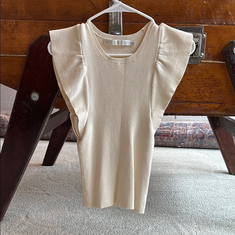 Elegant Cream Ruffle Sleeve Top